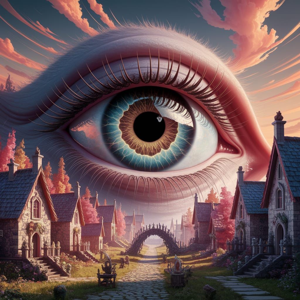 Fantasy Wizard Eye Overlooking Fairy Village