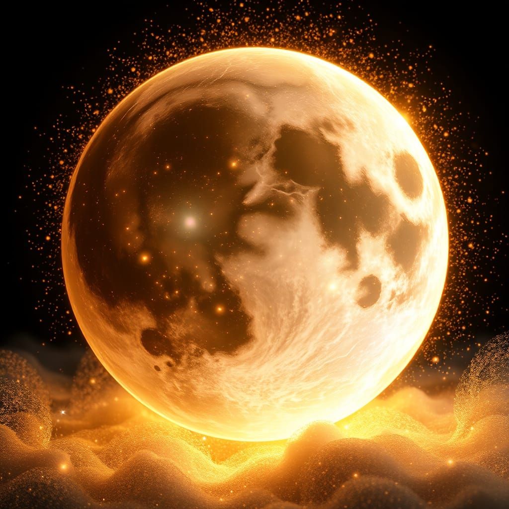 Ethereal Moon Orb with Golden Halo in Fantasy Style