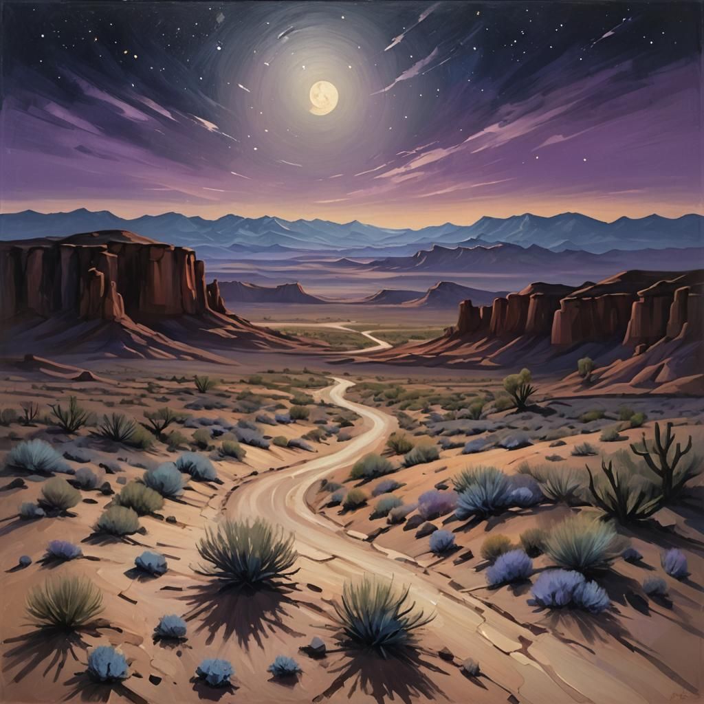 Utah Desert at Night: Oil on Canvas