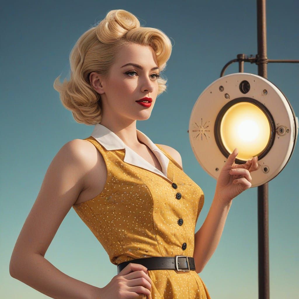 1950s Pin-Up Woman in Solar Punk Style