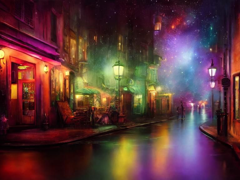 Galaxy Nebula Bamboo Tavern with Twinkle Lights