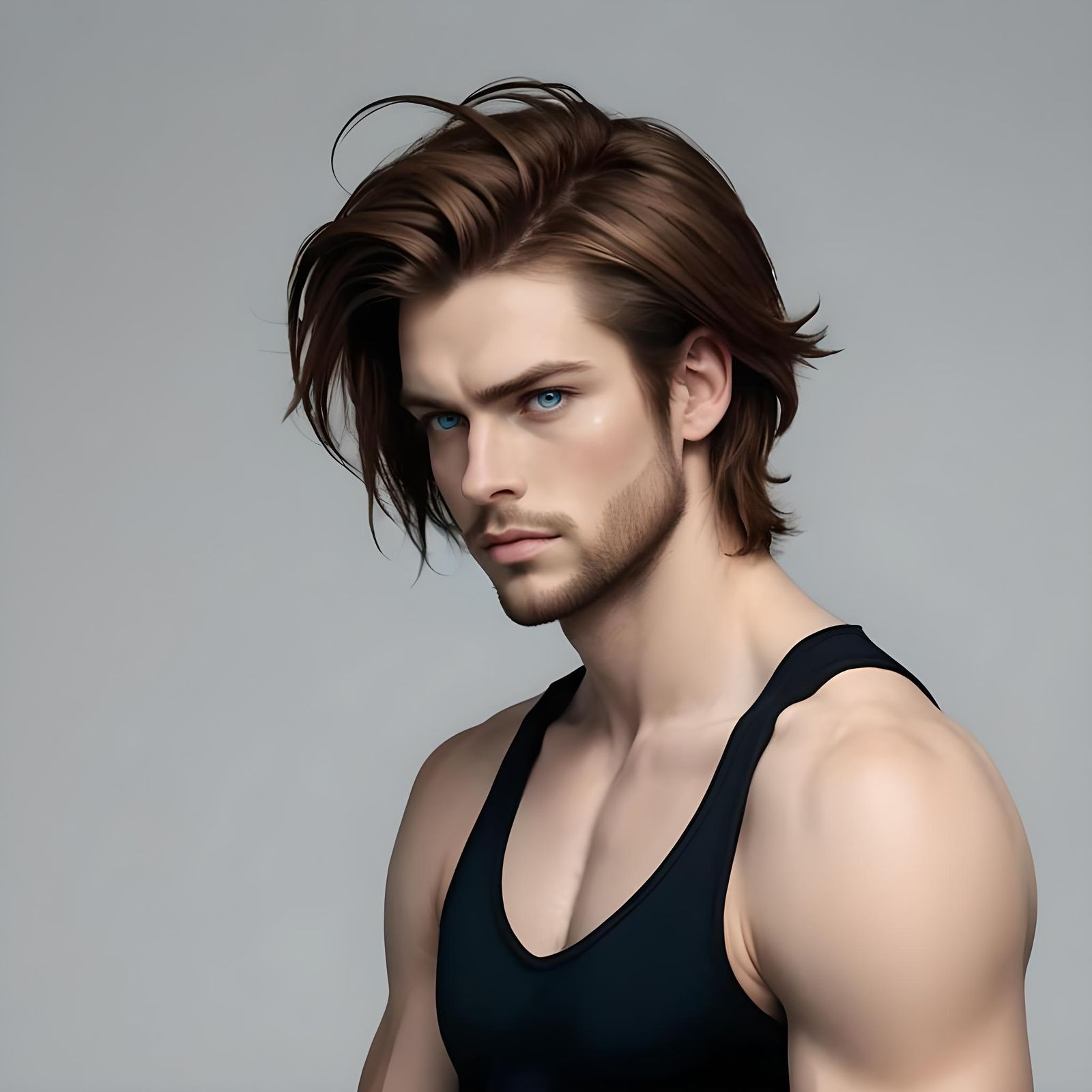 Stressed Young Man Portrait with Blue Eyes