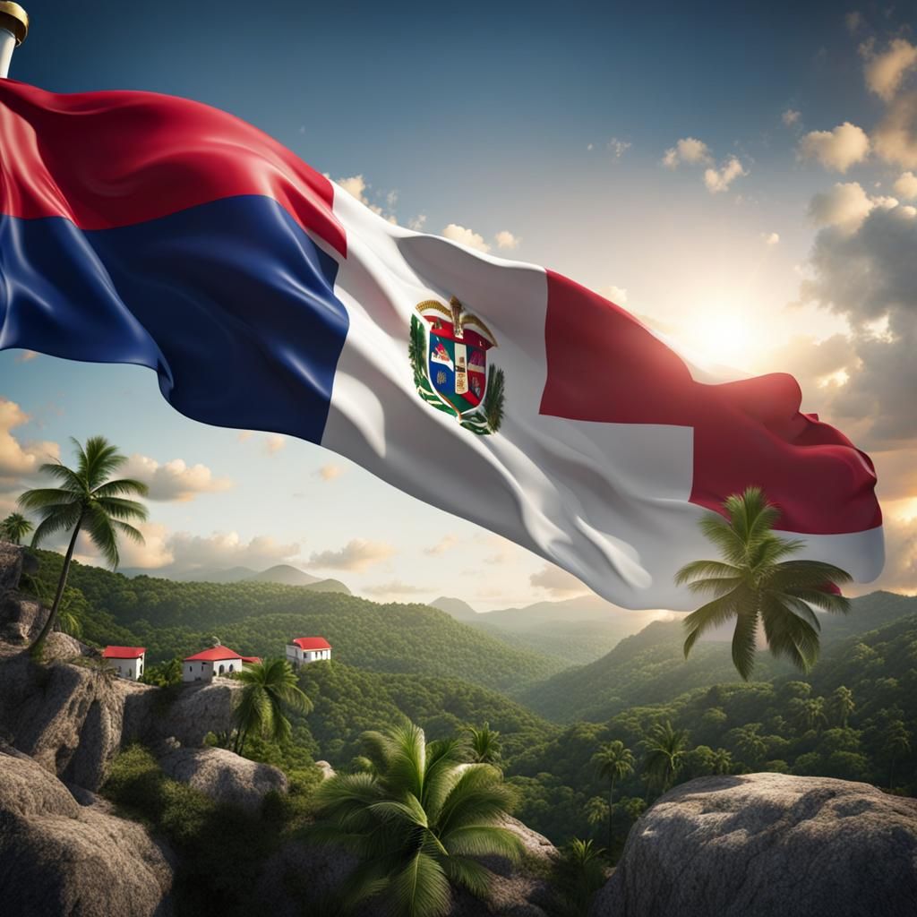 Dominican Flag Matte Painting with Musical Theme