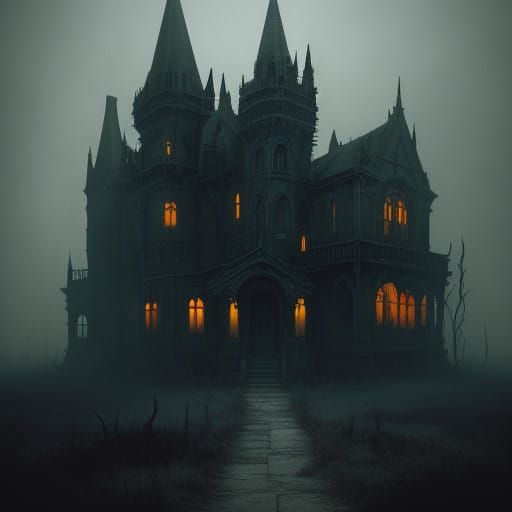 Ethereal, Abandoned Mansion in Desolate Landscape