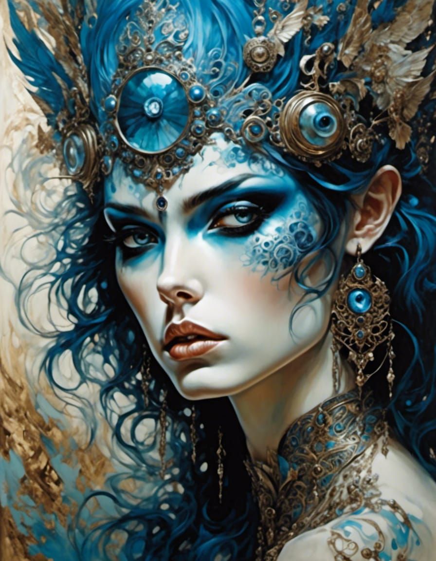 God of Blue: Acrylic Painting with Intense Detail