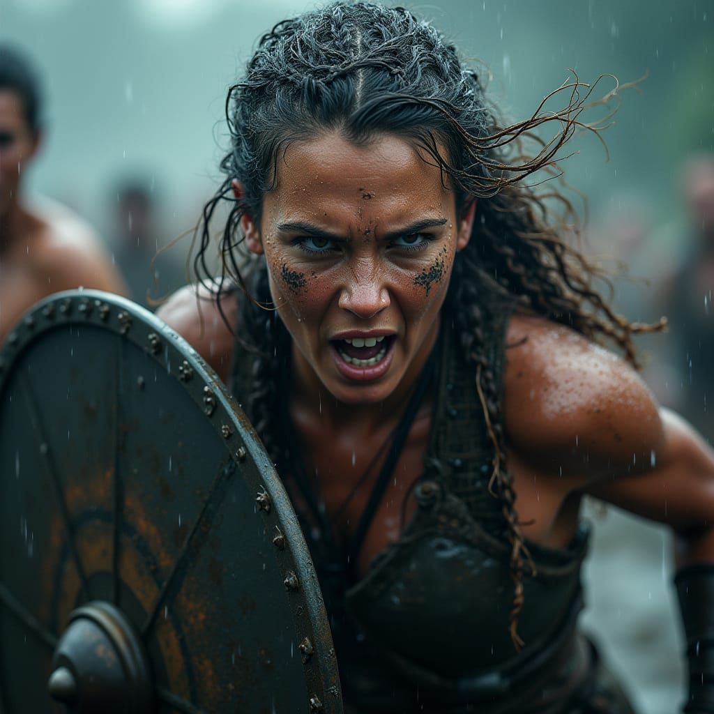 Viking Shield Maiden Charging into Battle