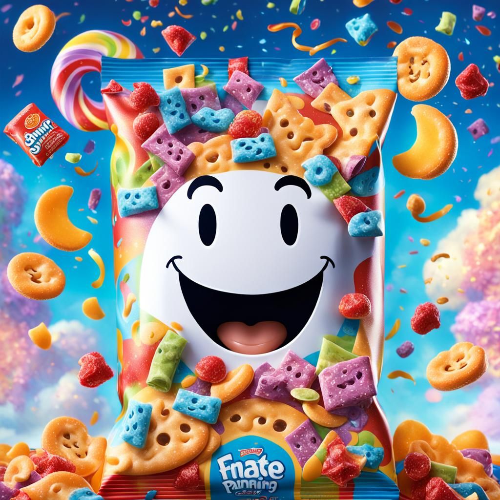 Playful Snack Packaging with Smiling Character, Digital Art