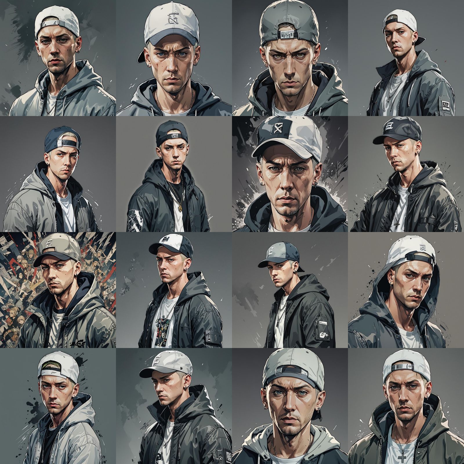 Manga-Style Eminem Portrait with Cel-Shaded Rendering