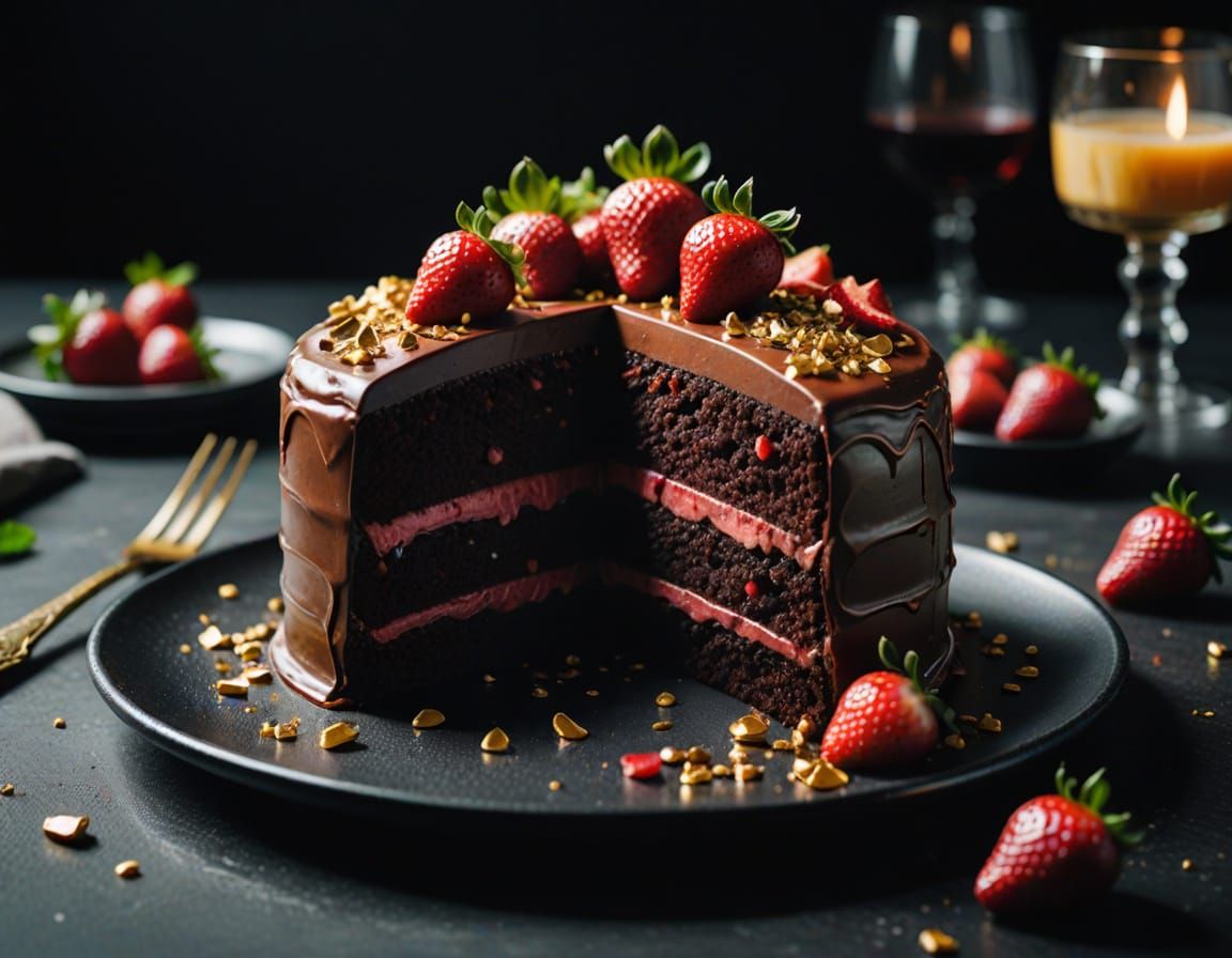 Luxurious Strawberry Chocolate Cake Gourmet Food Photo