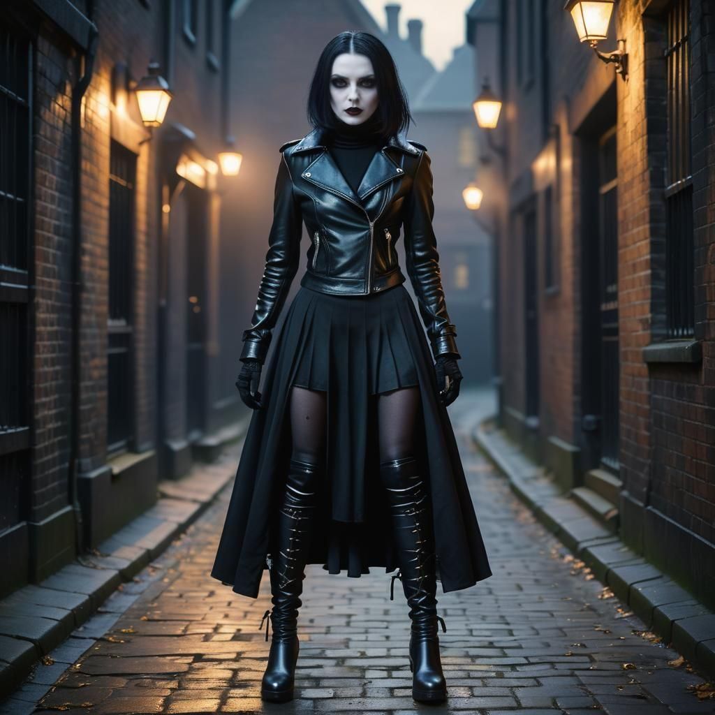 Goth Vampire Woman in Black: Hyperrealistic Full Body
