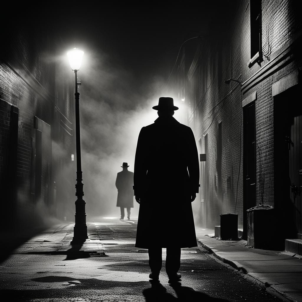 Film Noir Figure in Smoky Alleyway