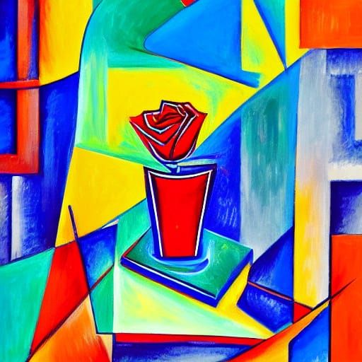 Abstract Cubist Rose in Geometric Style