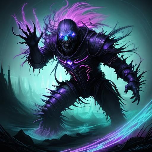 Terror Creature in Neon Mists Fantasy Setting