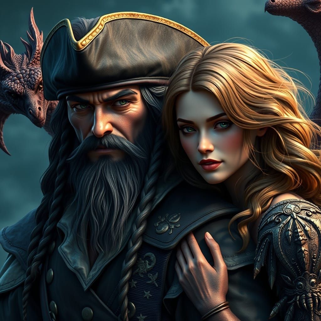Pirate Captain with Dragon Guardians