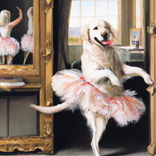 Golden Retriever Dog Dancing Ballet, Oil Painting