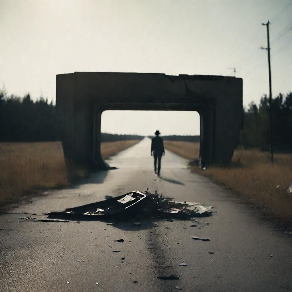 Broken TV on Deserted Highway: Cinematic Still