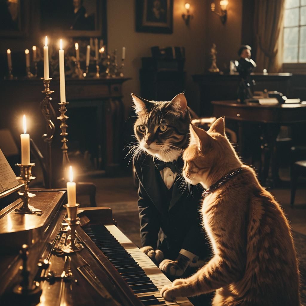 Cinematic Pianist Cat in Golden Light