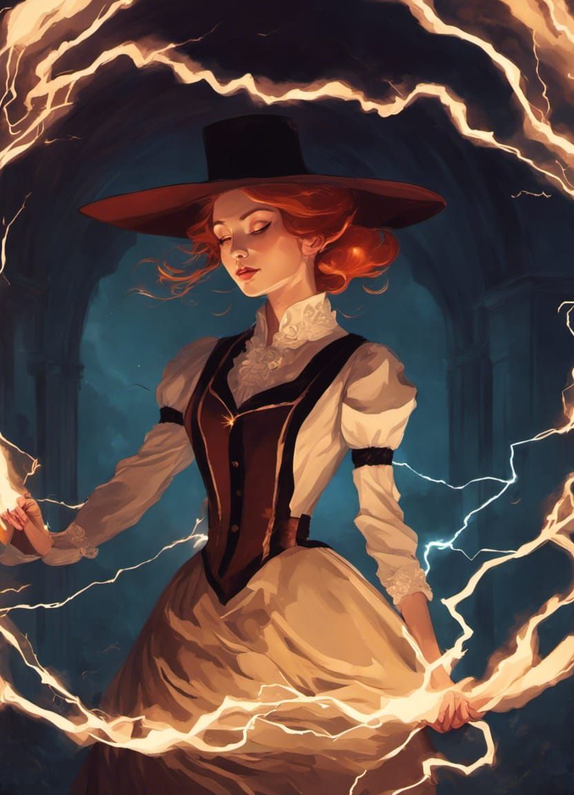 Victorian Psychic Woman Shoots Lightning: Digital Art