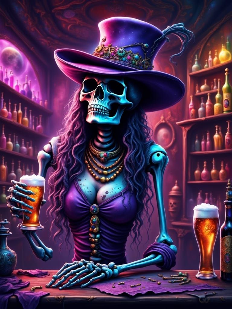 Danse Macabre: Skeleton Bartender in Louisiana, Neon Art
