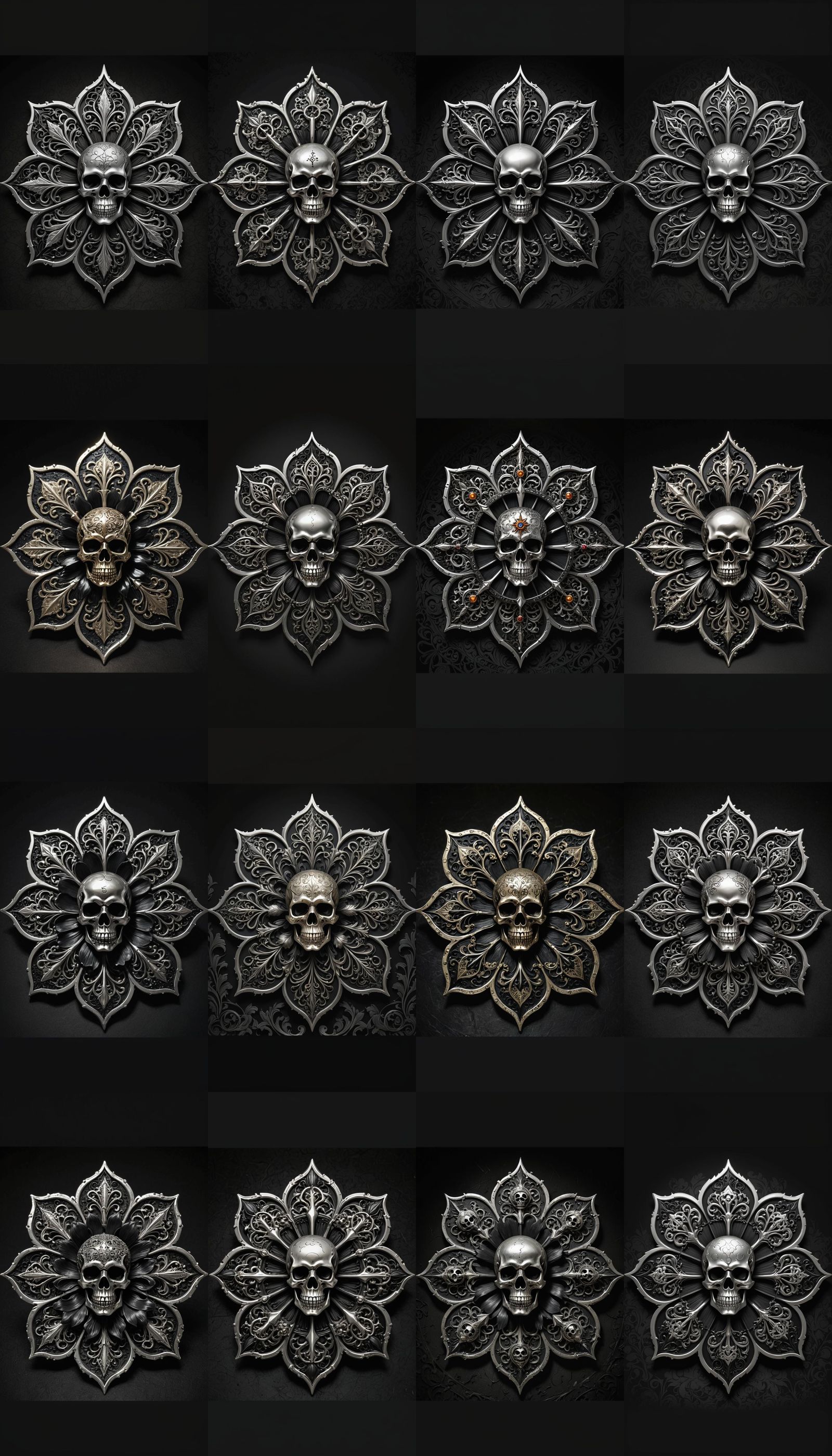 Elegant Guild Crest with Silver Skull and Symbolic Petals