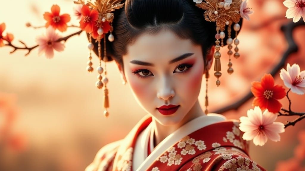 Geisha in Nipponese Attire: Photorealistic Fine Art