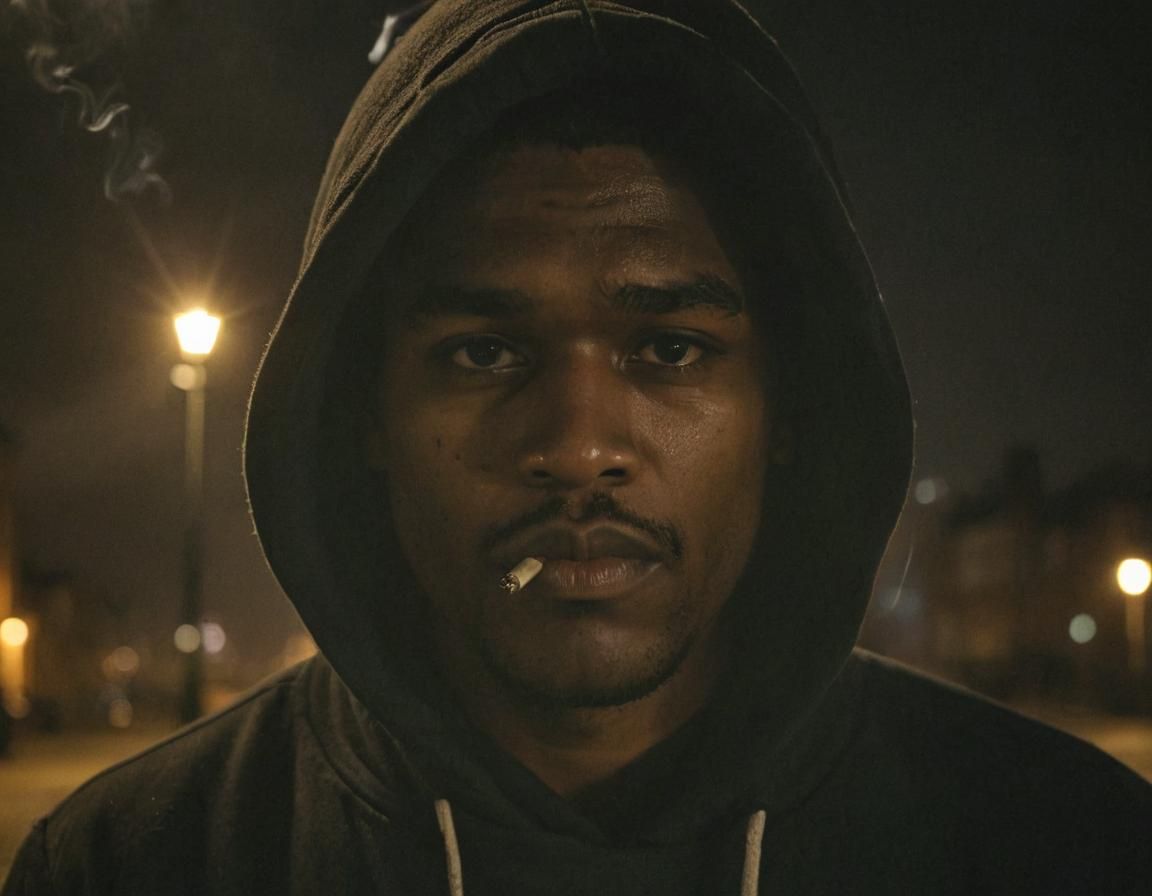 Cinematic Roadman Smoking Under Flickering Light