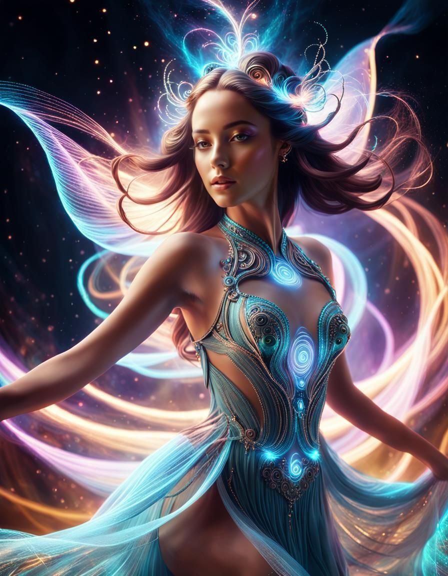 Ethereal Light Dancer in Psychedelic Digital Art