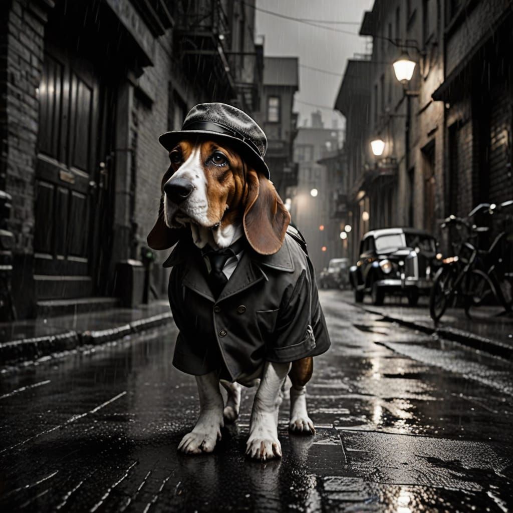 Detective Basset Hound in Noir City