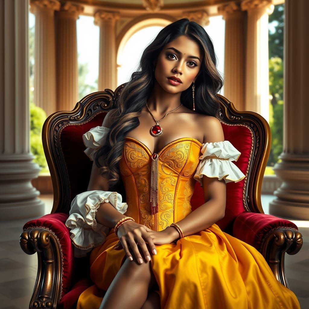 Indian Woman in Golden Gown: Photorealistic Portrait