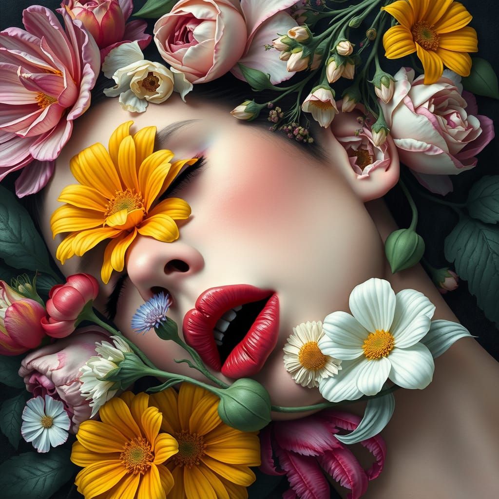 Surreal Floral Portrait in Digital Art Style