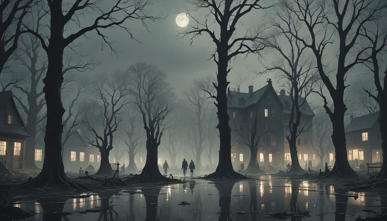 Dark Forest Haunted Dorms in Cinematic Style