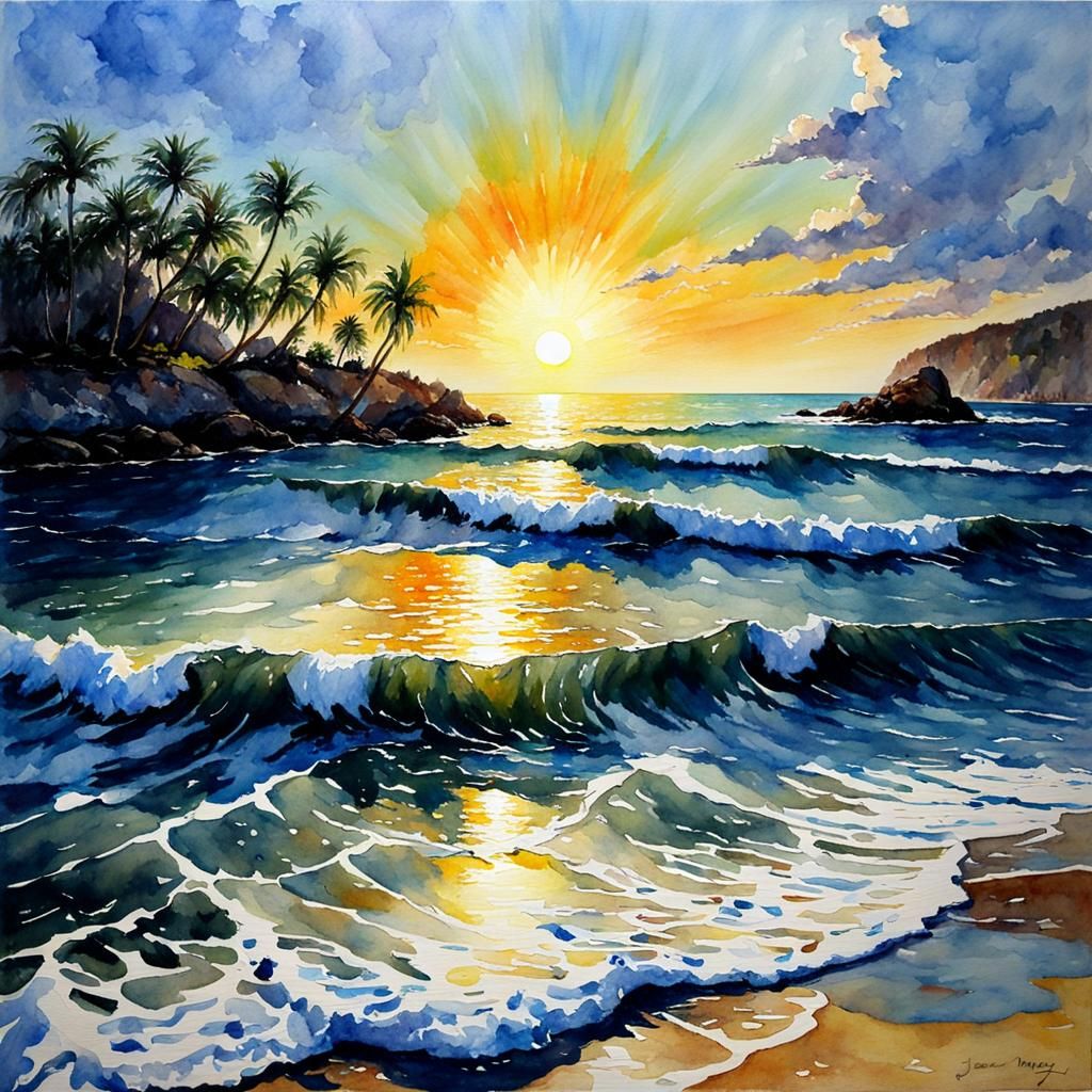 Watercolor Sun Inspired by Oil Painting