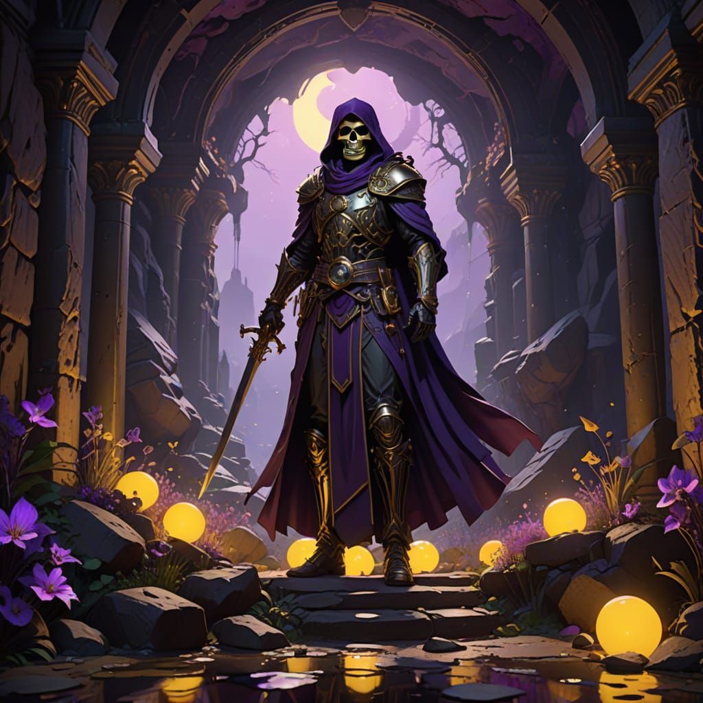 Dark Fantasy Cave with Sword and Treasure Chest