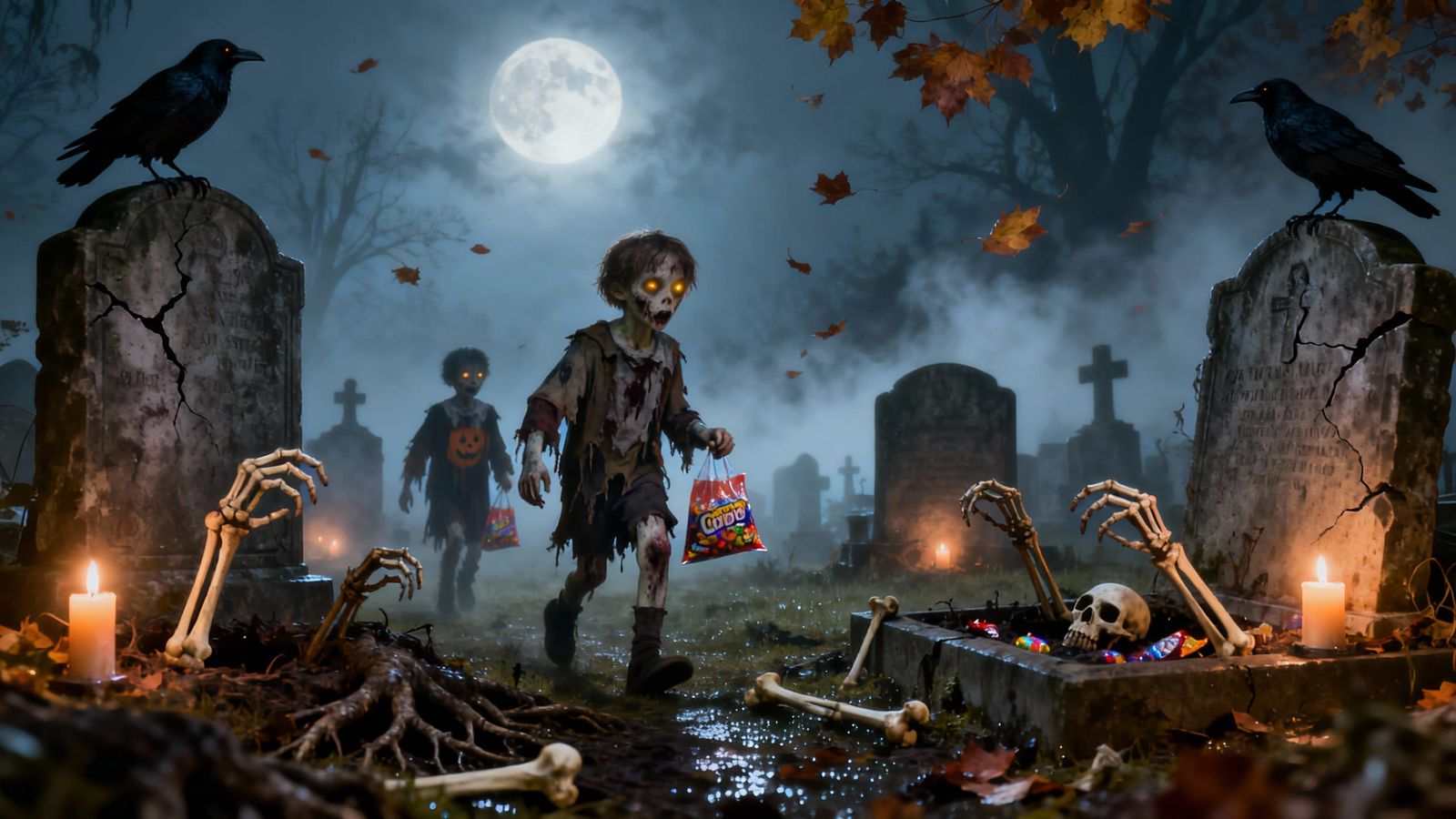 Horror Cemetery at Midnight in Cinematic Realism