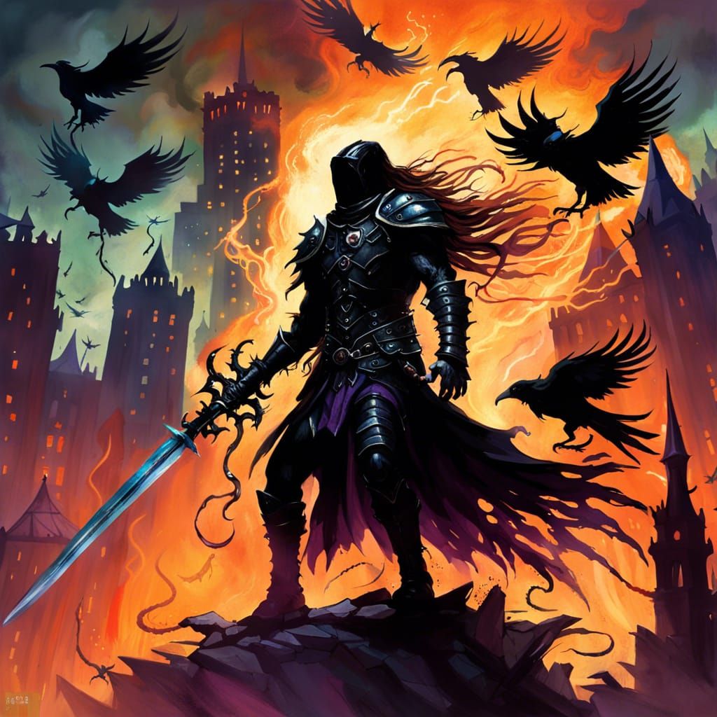 Eldritch Knight with Electric Arc in Dark Fantasy Scene