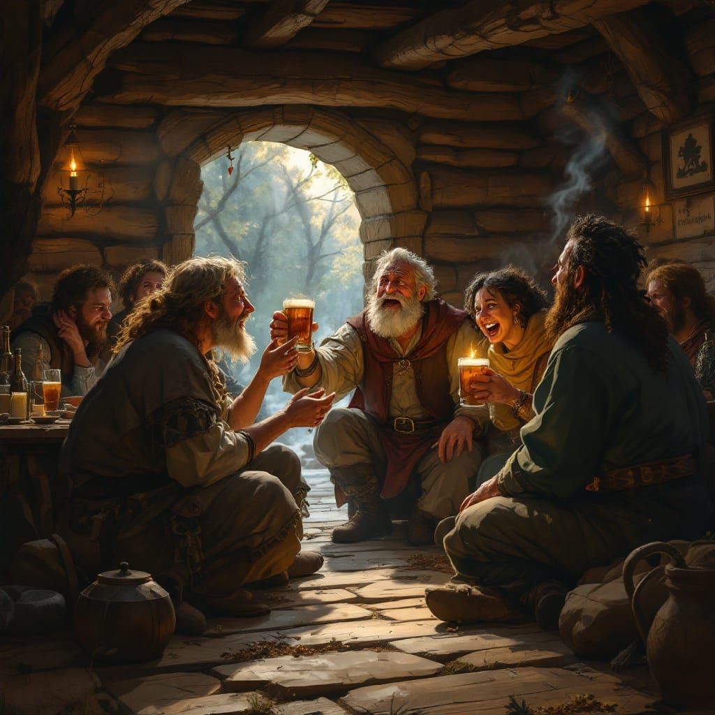 Middle Ages Tavern Scene: Laughter, Tears, and Warm Ambiance