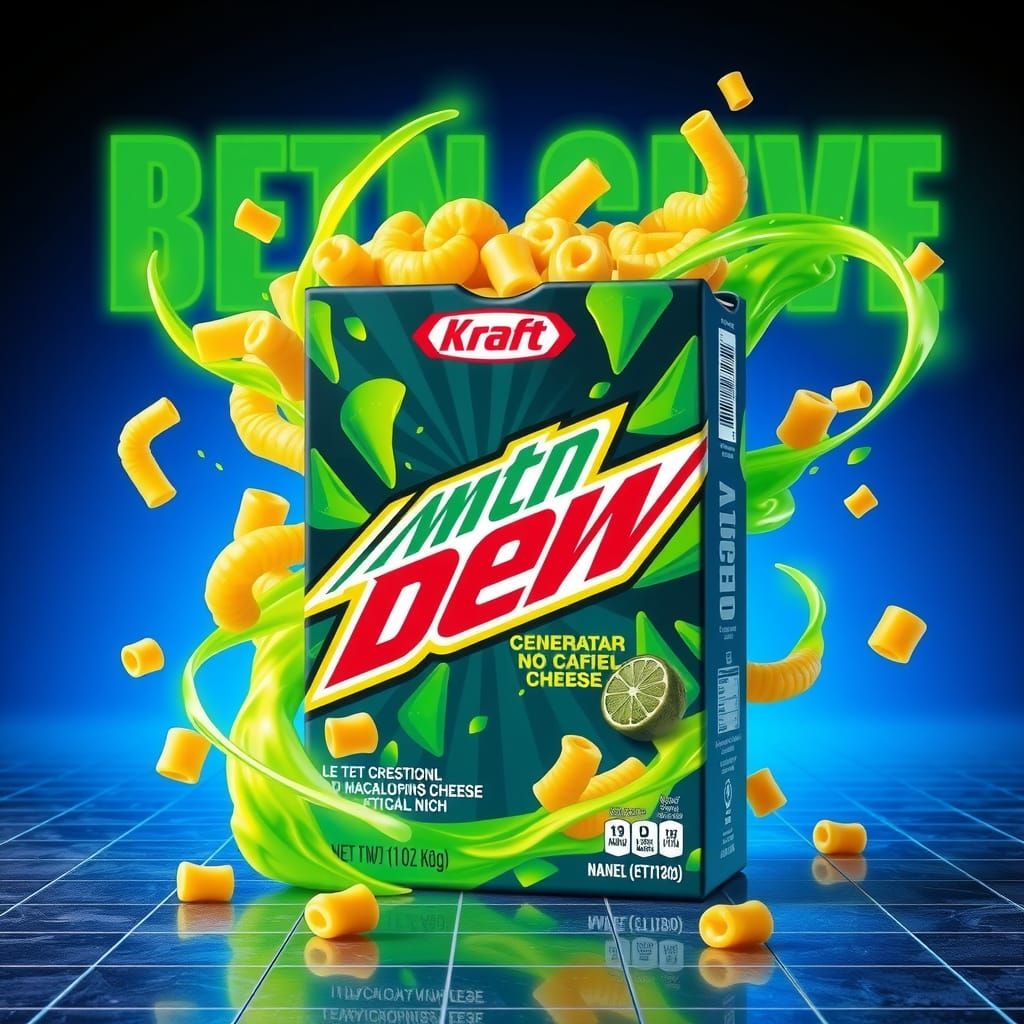 Mtn Dew Mac and Cheese in Cyberpunk Neon Style