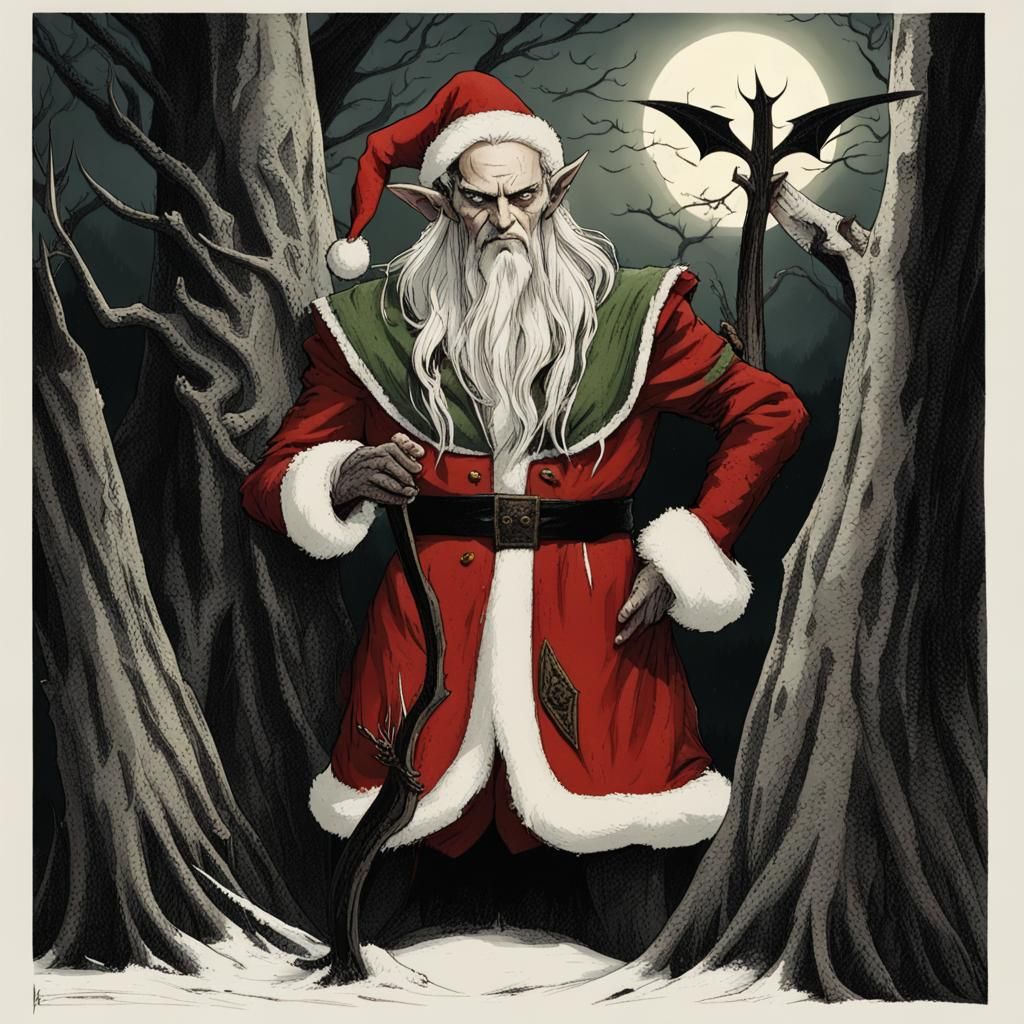 Sinister Elves Guarding a Dark Tree