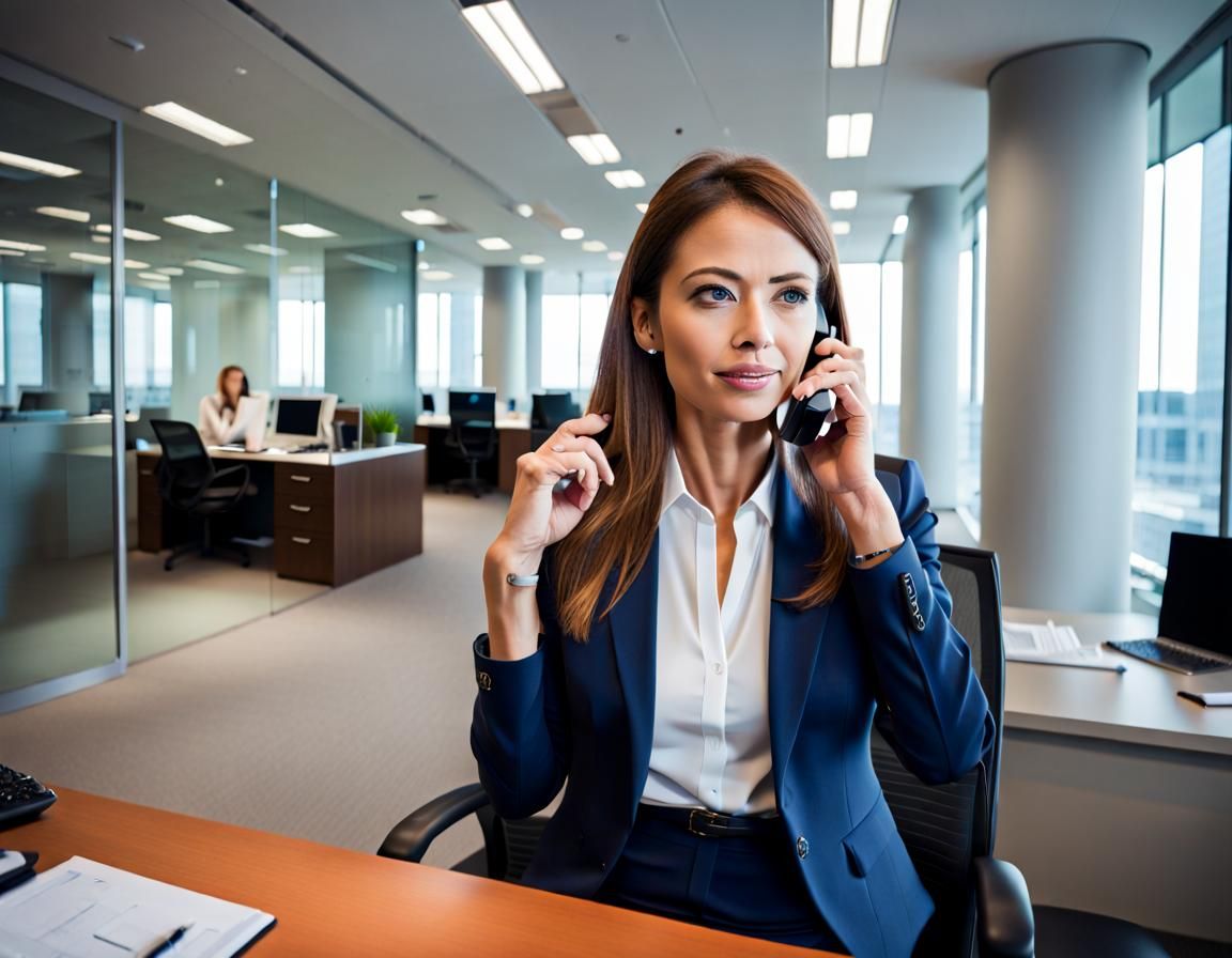 Executive Woman Connects in Modern Corporate Space