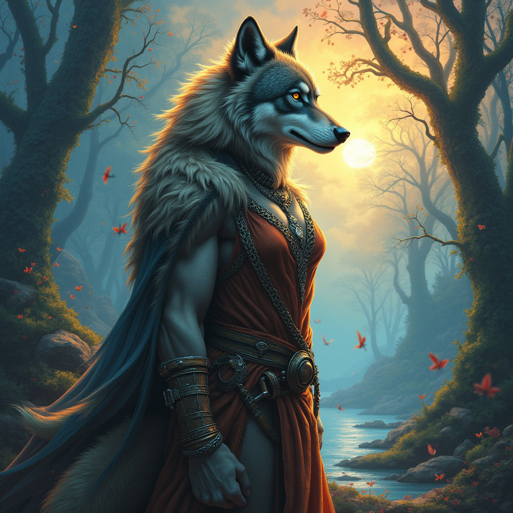 Majestic Anthro Werewolf in Mystical Forest