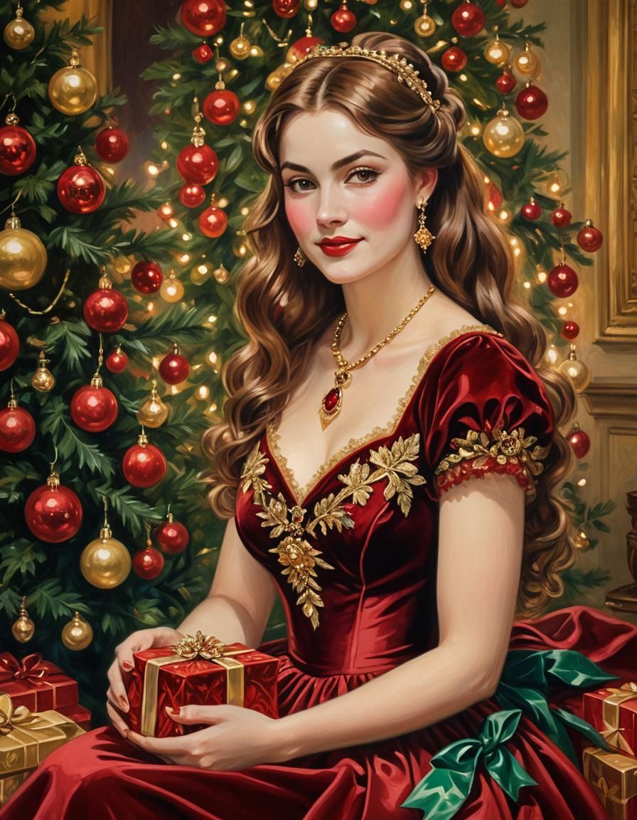 Elegant Victorian Pinup Girl in a Renoir-Inspired Christmas....