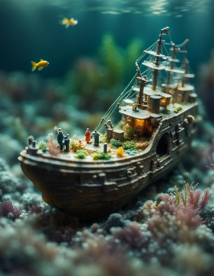 Miniature Sunken Ship Underwater Macro Photography