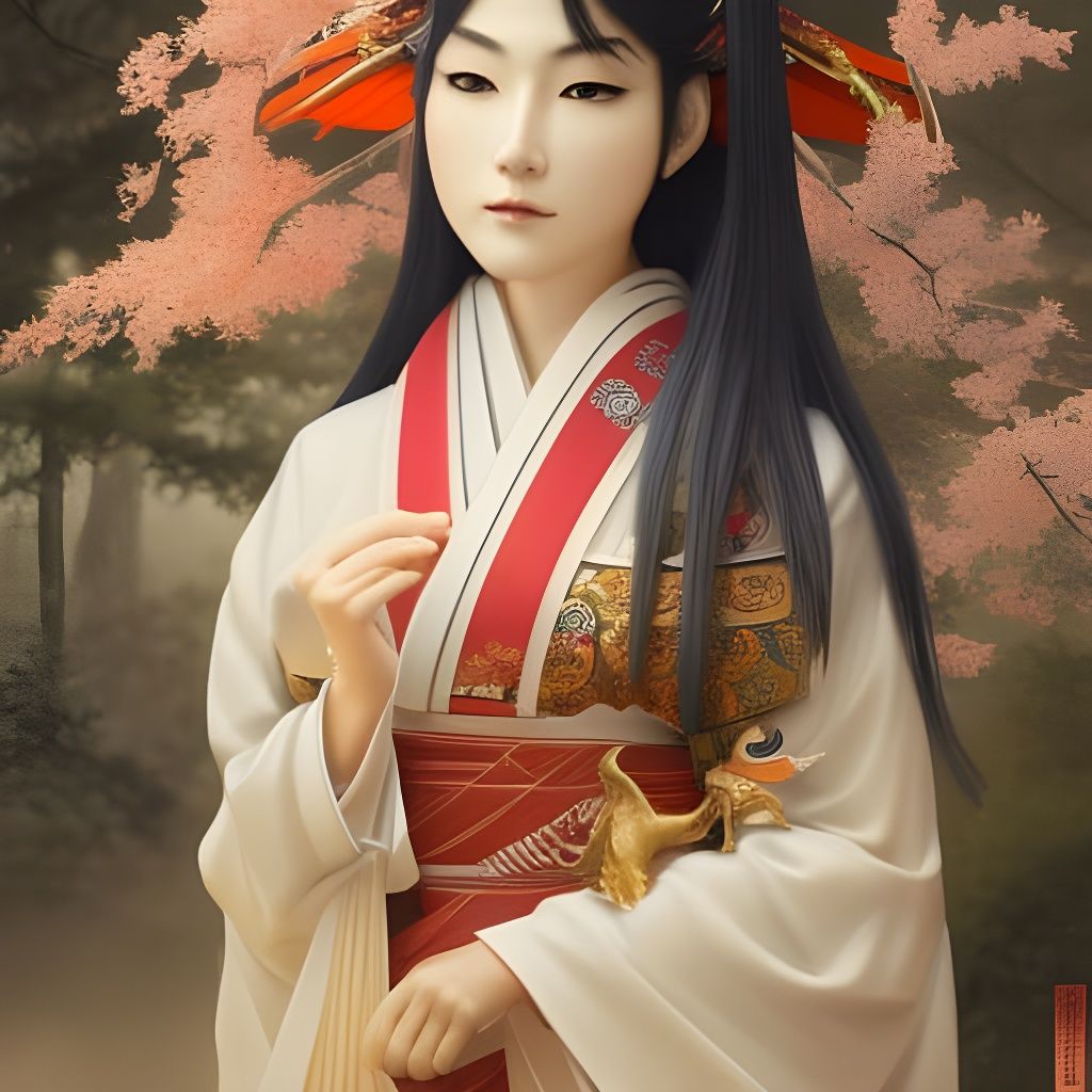 Kitsune Woman at Shinto Shrine, Detailed Portrait