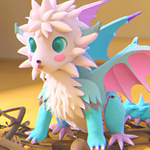 Pastel Dragon Wolf Hybrid in Anime Style