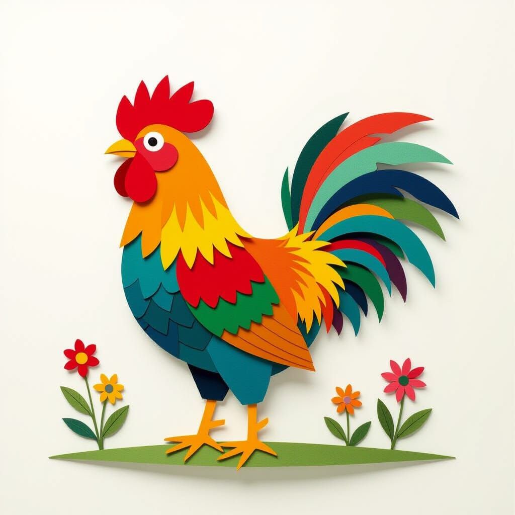 Colorful Felt Rooster in 2D Kid's Style