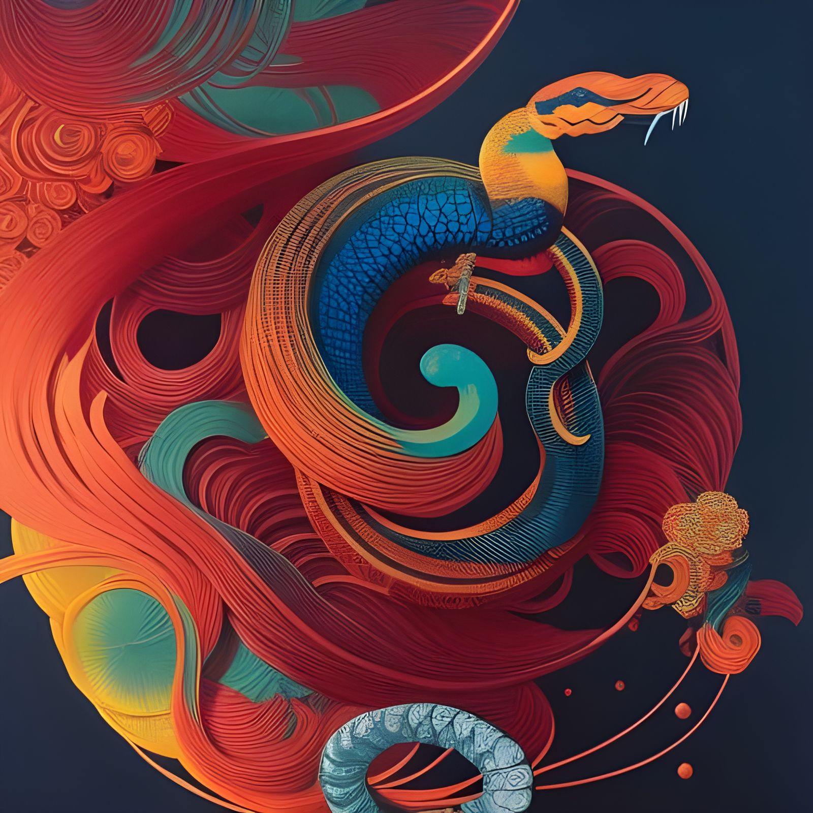 Detailed Snake Artwork in Surrealist Style