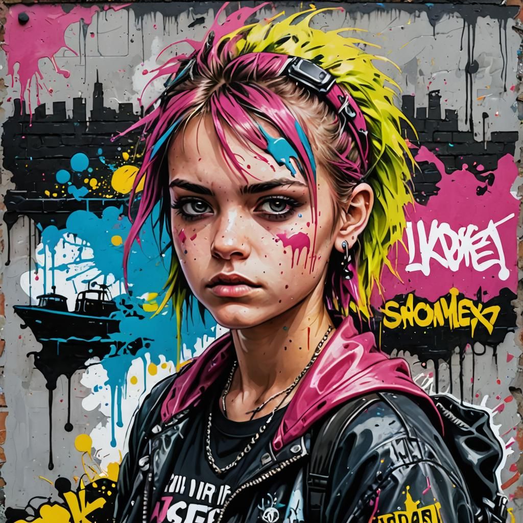 Punk Teen Girl in Graffiti Harbor: Splash Art Style