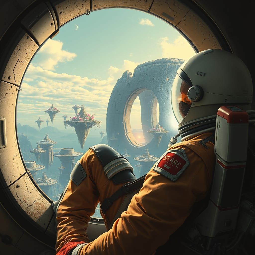 Vintage Astronaut Gazing at Alien World