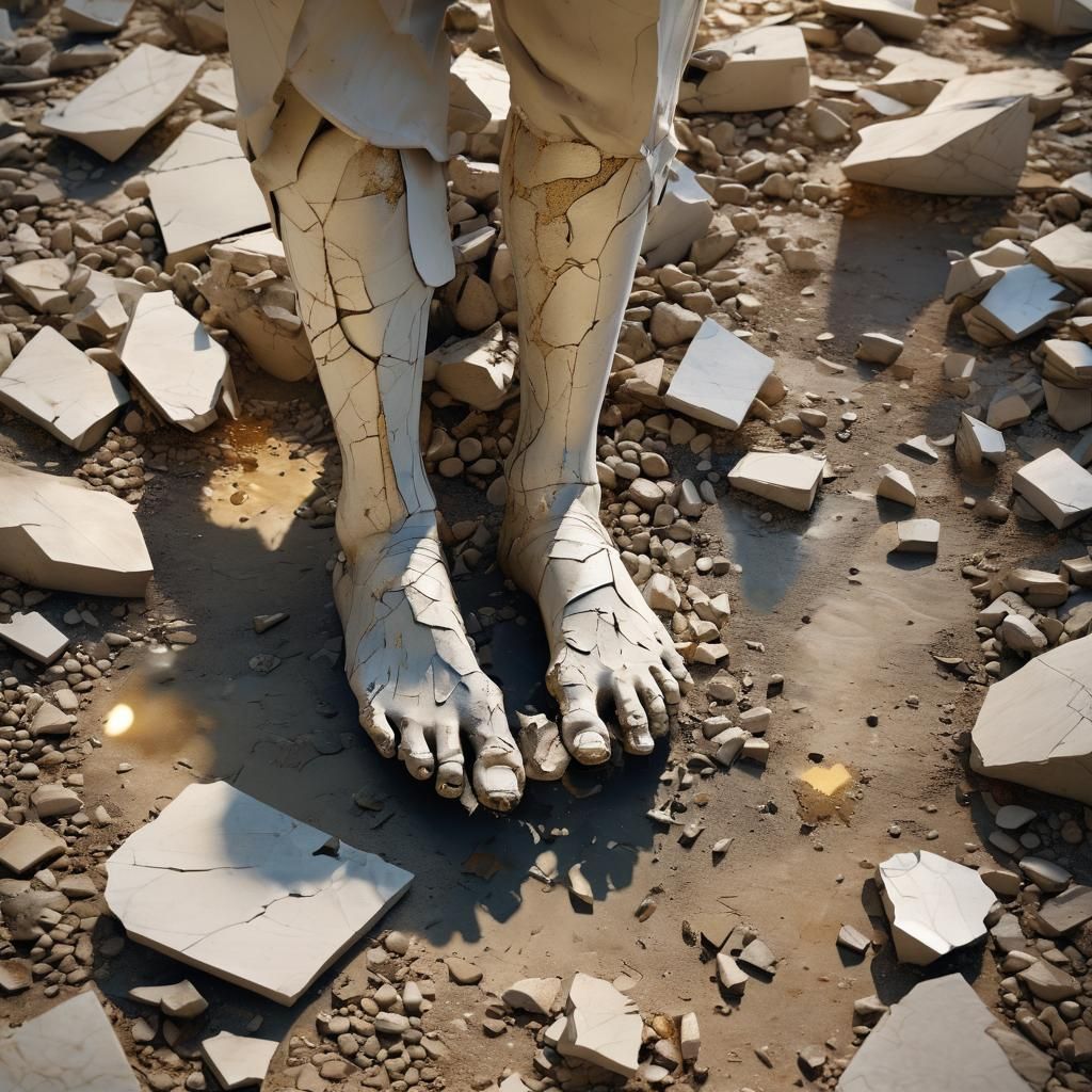 Surreal Hero's Destruction in Dreamlike Landscape