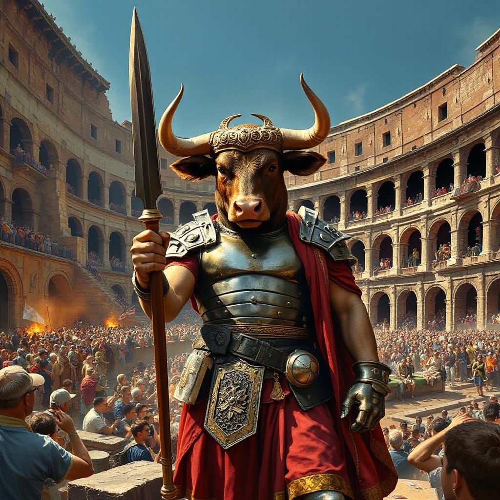 Ancient Bull Warrior in Epic Illustration Style